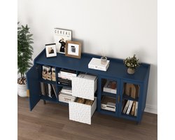 STILVORA Opbergkast - Met Glazen Deuren En 2 Lades - Koffiehoek Voor Keuken En Woonkamer - MDF - Blauw - 55 Inch Hoog