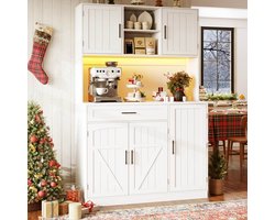 STILVORA Opbergkast - Met Ledverlichting En Stopcontact Met Usb - 5 Deuren En Lades Voor Keuken En Woonkamer - Mdf Metaal - Wit - 110x38x180 Cm