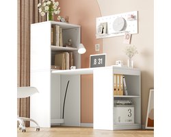 STILVORA Opklapbaar Bureaukast - 2 In 1 Met 4 Open Vakken En Wielen - Voor Thuiswerk En Studie - PB Plaat - 130x51x137 Cm - Wit