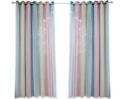 STILVORA Overgordijnen – Gatband Gordijn Met Morandi Stijl En Natuurlijke Lichtdoorlatende Gazelaag Voor Verduisterende Raamdecoratie – Polyester – Roze + Groen