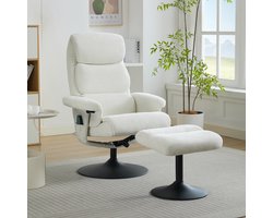 STILVORA Relaxfauteuil 77 x 75,5 x 100 cm - 5 Punt Massage Met Verwarming En 140 Graden Kantelbaar - Met Voetenbank - Chenille Wit