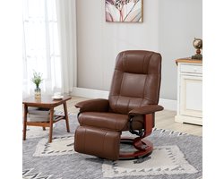 STILVORA Relaxfauteuil 78 x 87 x 100 cm - Draaibaar Met 145° Verstelbare Rugleuning En Handmatige Voetensteun - Voor Woonkamer En Slaapkamer - Kunstleer Bruin