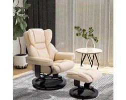 STILVORA Relaxfauteuil 79 x 80 x 100 cm - Draaibaar Met Ligfunctie En Hocker - Voor Woonkamer En Slaapkamer - Kunstleer - Crèmewit
