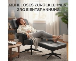 STILVORA Relaxfauteuil 91 x 79 x 89 cm - Met Hocker En Verstelbare Hoofdsteun - Voor Woonkamer En Leeshoek - Kunstleer - Zwart