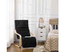 STILVORA Relaxfauteuil 94 Cm - Met 5-Standen Voetensteun En Armleuningen - Voor Woonkamer En Ontspanningshoek - Hout En Zwarte Stof