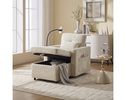 STILVORA Relaxstoel - Multifunctioneel Liggende Sofa - Handystandaard met Opbergruimte - Voor Woonkamer, Slaapkamer en Kleine Huizen - Chenille Beige