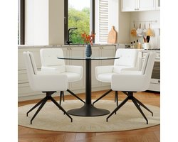 STILVORA Ronde Eettafel Set 85 Cm Met 4 Draaibare Stoelen Van Gehard Glas Voor Eetkamer En Woonkamer Metaal Wit Zwart