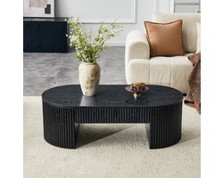 STILVORA Salontafel - Ovale Koffietafel Met Opberglade En Rillen Design - Voor Woonkamer Bij Bank - MDF - 105x54x38 Cm - Zwart