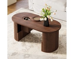 STILVORA Salontafel - Ovale Tafel Met Opbergvakken En Open Vak - Voor Woonkamer En Naast Bank - MDF - Walnoot - 105x50x46,5 Cm