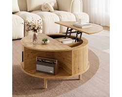 STILVORA Salontafel - Ronde Tafel Met Verstelbaar Blad En Schuifdeur - Voor Woonkamer - MDF - 80x80x59 cm - Eiken