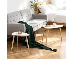 STILVORA Salontafel Set Van 2 - Nesting Tafels In Scandinavische Stijl - Driehoekig Blad Voor Woonkamer - MDF En Hout - Wit En Naturel