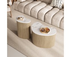 STILVORA Salontafel Set Van 2 - Organische Vorm Met Opbergruimte - Flexibel Voor Woonkamer Slaapkamer - MDF - Wit;Natuurlijk - 60x37x38