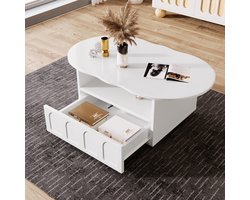 STILVORA Salontafel - Wolkenvormig Ontwerp Met Lade En Open Vak - Schuiflade Met Druk-Open Mechanisme Voor Woonkamer - Spaanplaat - 100x60x40,5 cm - Wit