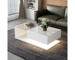 STILVORA Salontafels - Koffietafel Hoogglans Rechthoekig - Met 1 Lade En LED - Stijlvolle Woonkamer Tafel - 105x55x32,5 cm - Spaanplaat - Wit