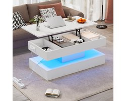 STILVORA Salontafels - Koffietafel Met Liftmechanisme En LED Licht - App-Controle En Verstelbare Helderheid - Voor Moderne Interieurs - Spaanplaat - Wit - 100x50x42 cm