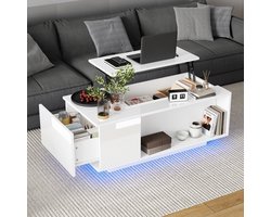 STILVORA Salontafels Koffietafel - Salontafel Met 1 Lade + LED Verlichting - Verstelbaar + Opbergruimte + USB - Woonkamer Tafel - 100x50x40 cm - Spaanplaat - Wit