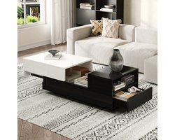 STILVORA Salontafels Koffietafel - Salontafel Met Lade En Schuifblad - Functionele Woonkamer Tafel Met 30 kg Draagvermogen - 100x50x38 cm - Spaanplaat - Wit、Zwart
