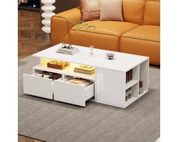 STILVORA Salontafels Koffietafel - Salontafel Met LED Verlichting En 2 Lades - USB Poort + Sterk 60kg - Woonkamer Tafel - 100x50x35 cm - Spaanplaat - Wit