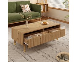 STILVORA Salontafels Koffietafel - Woonkamer Salontafel Met 2 Laden En LED - 110x50x40 cm - MDF - Bruin