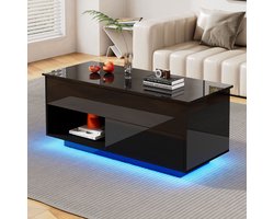 STILVORA Salontafels - Moderne Rechthoekige Salontafel Met LED Licht - Liftblad En 1 Lade - 100x50x55-70,5 cm - Spaanplaat - Zwart