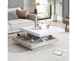 STILVORA Salontafels - Salontafel Met Lade En Draaibare Bovenkant - Dubbel Opbergvak - 70x70x36 cm - Spaanplaat - Wit