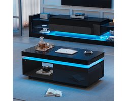 STILVORA Salontafels - Vorm 100x50x40.3 cm - Table Basse Met Lade En LED-Verlichting - Voor Gezellige Woonkamers - Hout - Zwart