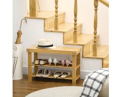 STILVORA Schoenenbank 70 x 28 x 45 cm - Met 3 Etages Opbergruimte En Zitvlak - Voor Hal Slaapkamer En Woonkamer - Bamboe - Naturel