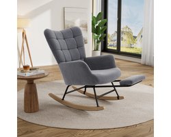 STILVORA Schommelstoel – Comfortabel Met Voetensteun – 91 x 61 x 88 cm – Teddystof en Metaal met Hout – Grijs – Voor Lezen en Ontspannen