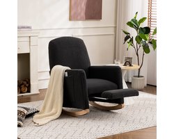 STILVORA Schommelstoel - Elegante Relaxfauteuil - Met Poef en Ergonomisch Ontwerp - Voor Binnengebruik - Wollen Teddy Stof - Donkergrijs