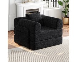 STILVORA Slaapbank 1-Zits - 2-in-1 Zitbank Naar Bed Met Armleuning Opbergvak - Modulair Voor Woonkamer En Logeerkamer - Chenille Zwart