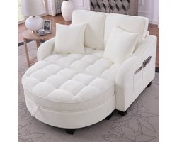 STILVORA Slaapbank 132 X 129 X 93 Cm - 2 In 1 Om te Zitten En Slapen - Met Opberghocker - Voor Kleine Ruimtes - Eucalyptushout Beige