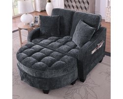 STILVORA Slaapbank 132 X 129 X 93 Cm - 2 In 1 Om te Zitten En Slapen - Met Opbergpoef - Voor Kleine Woonkamer Slaapkamer - Eucalyptus Zwart