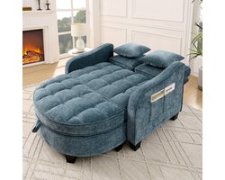 STILVORA Slaapbank 132 X 129 X 93 Cm - 2 In 1 Omvormbaar Met Opberghocker - Voor Kleine Woonkamer Slaapkamer - Eucalyptushout - Blauw