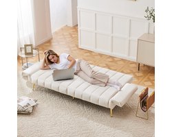 STILVORA Slaapbank - Inklapbare Tweepersoons Sofa met Schlaffunctie en Stevige IJzeren Poten - Ideaal voor Moderne Woonkamer - 220×104 cm - Hout + IJzer + Schuim - Beige
