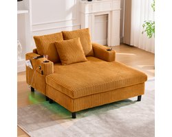 STILVORA Slaapbank - Lounge met LED-verlichting en USB - Multifunctioneel - Geschikt voor Woonkamer en Slaapkamer - 128x142x85 cm - Schuimstof - Geel