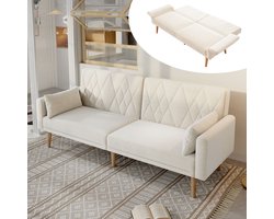 STILVORA Slaapbank - Modern 2 Persoons Sofa Bed met Chaiselongue en Verstelbare Rugleuning - Logeerbed - 180×75×82 cm - Hout + IJzer + Schuim - Beige