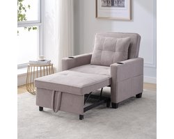 STILVORA Slaapstoel 3 In 1 - Verstelbaar En Uitschuifbaar Met Bekerhouders En USB - Voor Kleine Ruimtes - Hout Metaal - Grijs