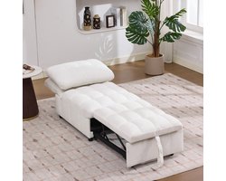 STILVORA Slaapstoel 68 x 95 x 76 cm - Uitschuifbaar Met Verstelbare Rugleuning - Voor Kleine Ruimtes - Stof - Wit
