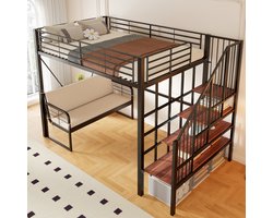 STILVORA Stapelbed 140x200 cm – Met Afneembare Bank – Veilig Trap Met Opbergruimte – Ruimtebesparend Voor Slaapkamer – Metaal – Zonder matras – Zwart