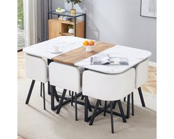STILVORA Tafel En Stoelen Set - Uitschuifbare Eettafel Met 6 Stoelen - Voor Keuken - Hout Metaal - 150x100x79 Cm - Wit;Zwart