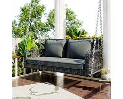 STILVORA Tuin Schommelbank 113 x 54 x 53 Cm - Weerbestendig Met Afneembare Kussens - Voor Tuin En Balkon - Polyrattan - Grijs