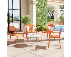STILVORA Tuinstoel 57 x 54 x 78 cm - Set Van 4 Stapelbare Stoelen Met Armleuningen - Voor Balkon En Terras - Kunststof - Rood