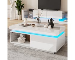 STILVORA TV Meubel - 2-Delige Set 181x38x38 cm + 100x50x40.3 cm - Kast En Koffietafel Met LED Licht - Voor Stijlvolle Huiskamer - Spaanplaat - Wit