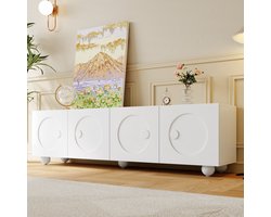 STILVORA TV-Meubel - 3D Rondrelief Deuren - Veel Opbergruimte Met Gesloten Deuren - Mat Wit Afwerking En Stabiel Plat Onderstel - MDF - 180,5x38x50 cm - Wit