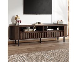 STILVORA TV-Meubel - Breed 160x40x48 Cm Met 2 Laden En 2 Halfopen Vakken - Ovale Hoeken En 5 Steunpootjes Voor 65-Inch TV - MDF - Walnoot