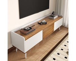 STILVORA Tv Meubel - Drie Deuren Met Veel Opbergruimte - Verhoogde Rand En Kantelbeveiliging - MDF Spaanplaat - 160x39x49,5 Cm - Wit;Naturel
