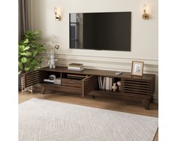 STILVORA TV-Meubel - Geribbelde Fronten Met 3 Deuren En Lade - Moderne Opbergruimte Voor Woonkamer - MDF - 170x35x40 Cm - Walnoot