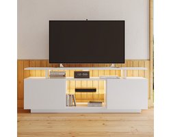 STILVORA TV-Meubel - Hoogglans Met 16-Kleur LED-Strip - App-Geregelde RGB-Verlichting Voor 60-Inch TV - Spaanplaat - 140x35x55 cm - Wit