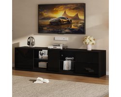 STILVORA TV-Meubel - Hoogglans Met 16-Kleurige LED, 2 Laden + Glasplank - Voor 65 Inch Televisie En Woonkamer - MDF - 160x40x52 cm - Zwart