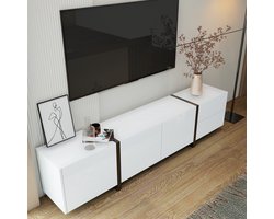 STILVORA TV-Meubel - Hoogglans Wit Met Zwarte Poten - 3 Deuren En Lade Met Klapdeur - Kabeldoorvoer En Draagkracht 60kg - Spaanplaat - 170x30x39 cm - Wit+Zwart
